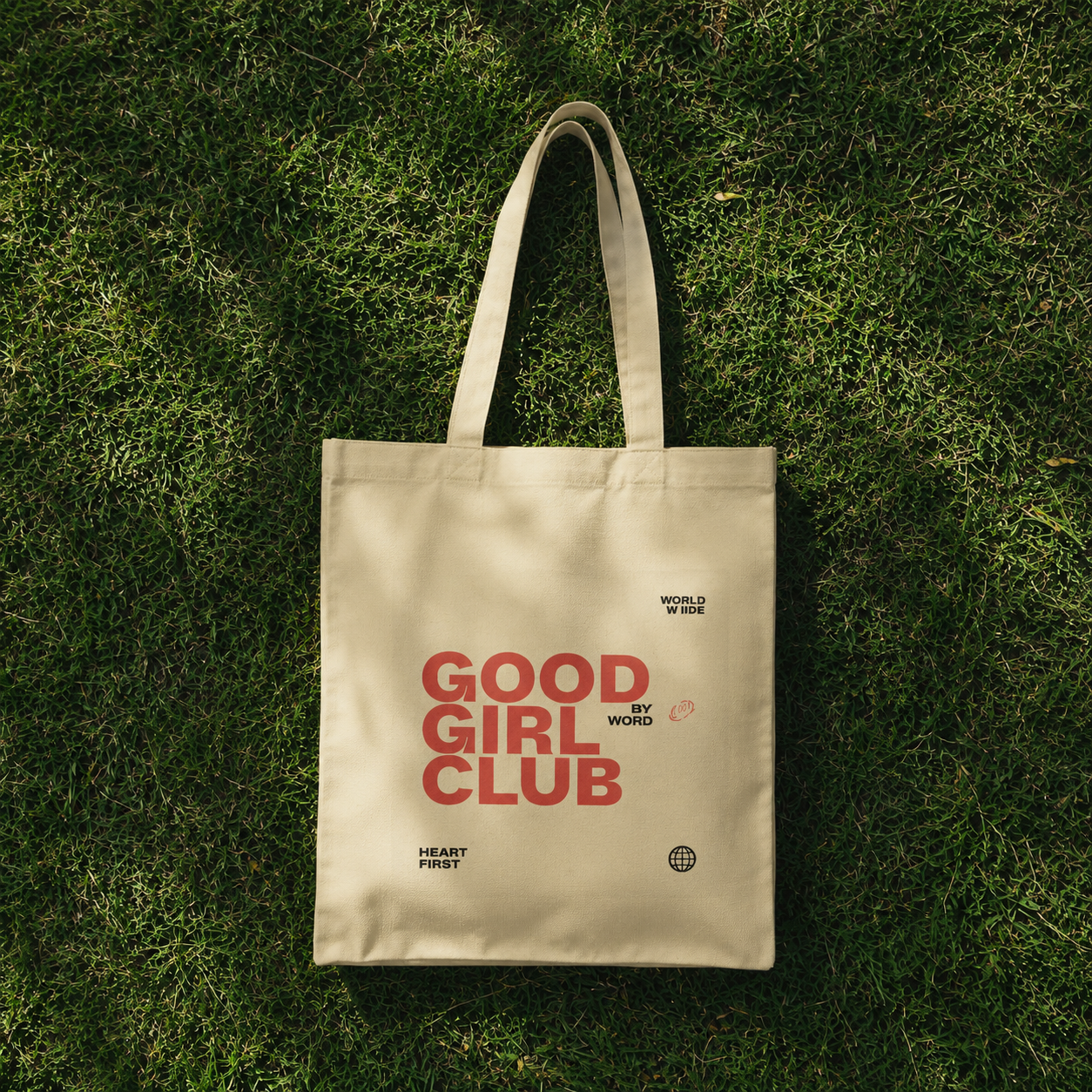 Good Girl Club Canvas Tote Bag by Voikd | Retro Typography Cotton Market Tote